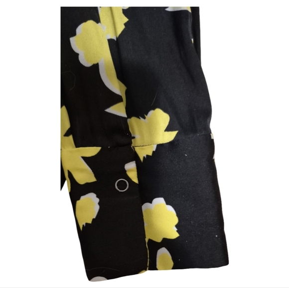 David Lerner Rocker Floral Blouse Womens Small Snap Long Sleeve Black Yellow - Picture 4 of 7